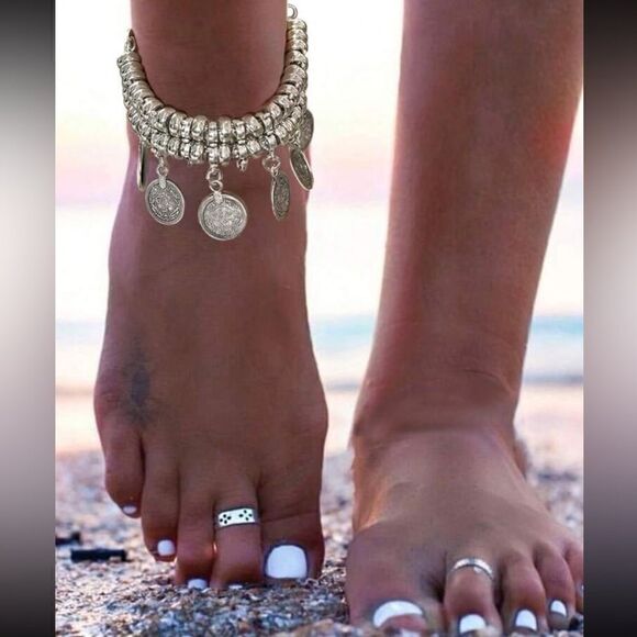 Silver boho anklet N527 - Picture 1 of 4